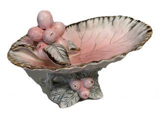 Ucagco Japan Ceramic Soap Or Trinket Dish Pedistal Pink Gold Edging