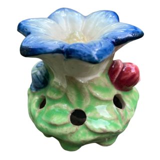 Vintage Figural Flower Porcelain Flower Frog - Purple Color - Unknown Maker