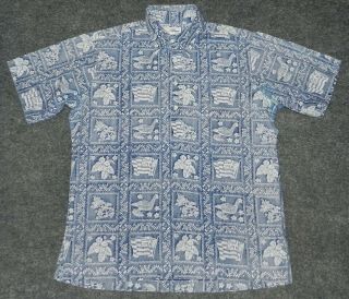 Vtg Reyn Spooner Hawaiian Flag Pullover S/s Shirt Nene Reverse Print Sz L Shirt