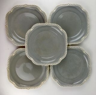 5 Vintage Harker Pottery Chesterton Ware Light Gray 8.  5” Salad Plates