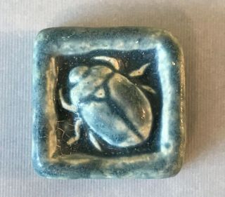 Vtg Whistling Frog Tile Co.  1997 Art Pottery Tile Blue Scarab Beetle 1.  5 " X1.  5 "