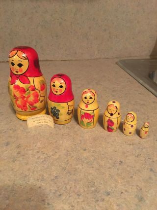 Set Of 6 Vintage Russian Nesting Dolls 6 1/2”