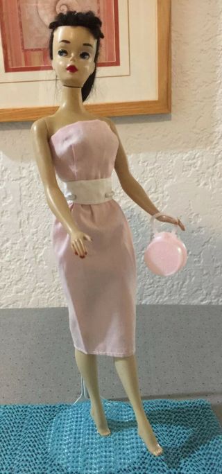 Vintage Barbie Clone Strapless Pink Sheath Dress With Pink Purse