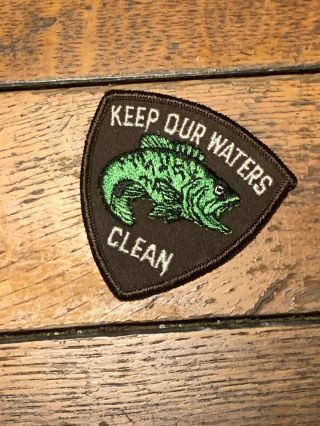 Vintage Keep Our Waters Fish Logo Embroidered Patch,  2 7/8 " Width