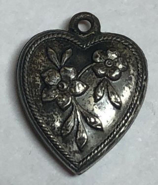Vintage Sterling Silver Repousse Floral Flower " Ga " Puffy Heart Charm