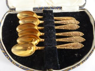Antique / Vintage Set Of Boxed Rodgers Gold Plated Or Gilt Teaspoons