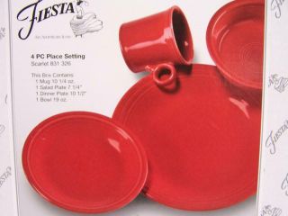 Nib Fiesta 4 Pc Place Setting Scarlet Red Homer Laughlin Mug Plates Bowl