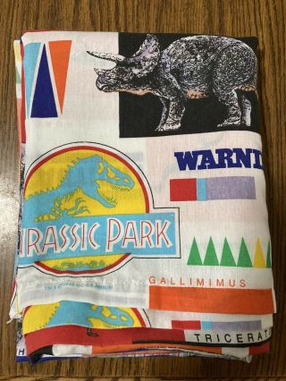 Vintage 1992 Jurassic Park Twin Flat Sheet Bedding Dinosaurs T - Rex
