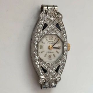 Platinum Diamond Blue Sapphires Ladies Eloga 17 Jewel Incabloc Watch…