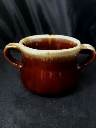 Vintage Mccoy Two Handle Soup Bowl Mug Cup Brown Pottery Drip Glaze French Onion
