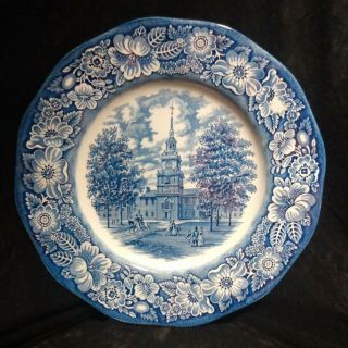 Liberty Blue Dinner Plate 10 " Independece Hall Staffordshire Ironstone Porcelain