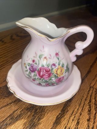 Vintage Lefton China Hand Painted Mini Pitcher And Bowl