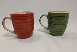Set Of 2 Large 22oz Round Swirl Green And Red Coffee Tea Mugs Cups 4.  5 "