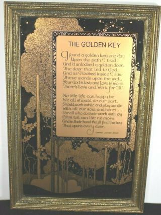 Vintage Poem Motto Print Reverse Painted The Golden Key Volland Co Jacobs - Bond