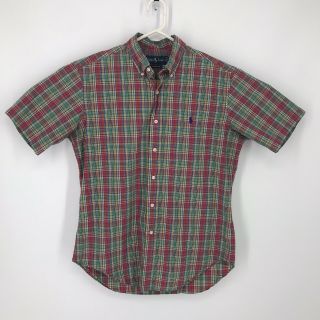Vintage Polo Ralph Lauren Mens Madras Green Red Plaid Short Sleeve Shirt Medium