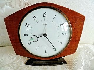 Vintage Mechanical Metamec Dereham England Wood & Brass Base Desk Top Clock