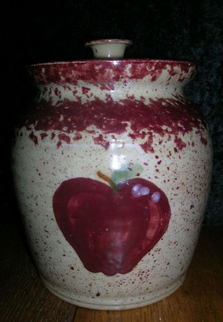 Vintage Barton Potteries Red Sponge Apple Stoneware Crock Canister Dresden Ohio