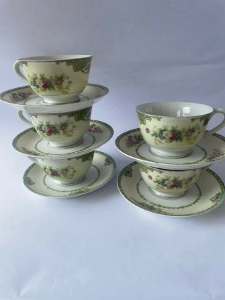 5 - Pc Meito Shelly Hand Painted Tea Cup And Saucer Set Vintage 30’s