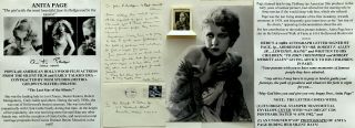 Silent Film Early Talkies Hollywood Film Actress Anita Page Letter Signed Photo
