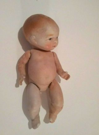 Vintage Porcelain Bisque Jointed Baby Boy Doll 4 1/2 " Made In Japan