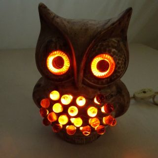 Vintage Ceramic Light Up Owl Lamp Night Light Mid Century Modren Brown
