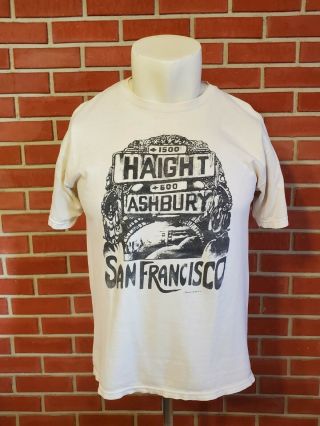 Haight Ashbury San Francisco Short Sleeve Vintage T Shirt Men Large Cotton White