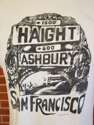 Haight Ashbury San Francisco Short Sleeve Vintage T Shirt Men Large Cotton White 2