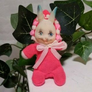 Vintage Rabbit Bunny Matchbox Beanie Doll 3 1/2 " Toy Rare Plastic Head Mini