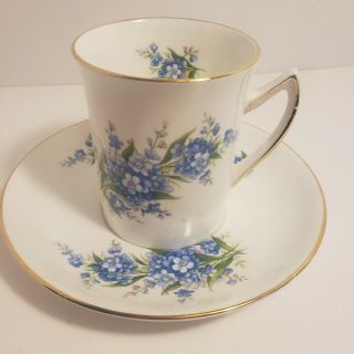 Vintage Rosina England Bone China Demitasse Teacup And Saucer Blue Floral Design