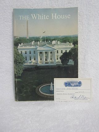 Vintage Nixon White House Tour Guide Book With Barry Goldwater Visitor Pass Card
