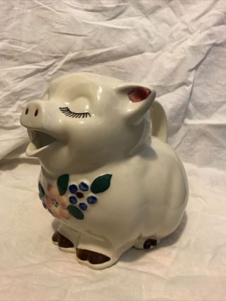 Vintage Shawnee Pottery Patented Usa Smiley Pig Large Milk Pitcher