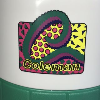 Vintage 90s Retro Coleman Water Drink Cooler Jug Neon Teal green Yellow 5590 2