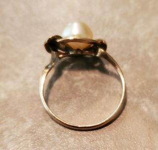 Old Antique Vintage 10K Solid Gold Women ' s Jewelry Ring w/Pearl 2