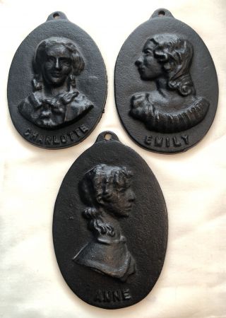 Trio Of Antique Bas - Relief Cast Iron Plaques - The Brontë Sisters