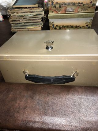 Vintage Rockaway Tan Metal Keyed Lock Security Fire Cash Safe Box (keys Incl)
