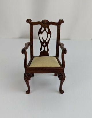 Vtg Miniature Desk Dining Chair Upholstered Seat Cushion Chippendale Formal 1:12