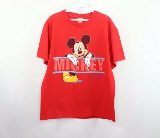 Vintage 90s Disney Mens Medium Mickey Mouse Florida Spell Out Shirt Red Cotton