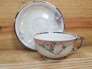 Ransgil Romance Roses Iridescent Teacup And Saucer Set China Tea Vintage Cup