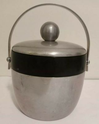 Vintage Mid Century Modern Kromex Spun Aluminum Ice Bucket Retro Barware