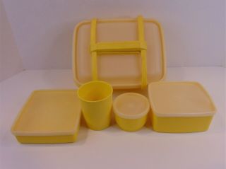 Vintage Yellow Tupperware Pack N Carry Lunch Box Set 3 Storage Containers 1 Cup
