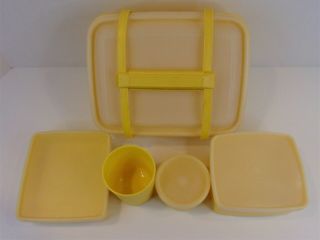 Vintage Yellow Tupperware Pack N Carry Lunch Box Set 3 Storage Containers 1 Cup 3