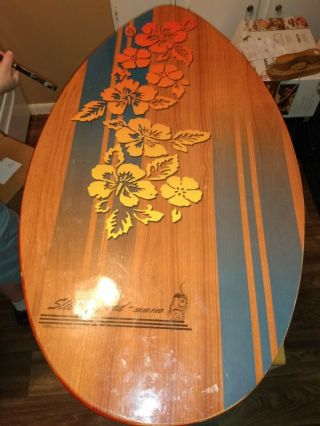 Vintage Skim Lizard Wood Surf Boogie Board Hawaii Jgr Copa Rainbow Hibiscus 35 "