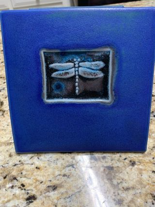 Michael Cohen Tile Cobalt Blue Hot Plate Dragonfly 5.  75 " Ceramic Glazed