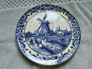 Old Delft’s Blauw Blue Decorative Handpainted Windmill Wall Plate 9 ¼ " Wide