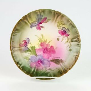 Franz Ant Mehlem Hand Painted Pansy Plate,  Antique C.  1900 Bonn,  Germany 8 1/2 "