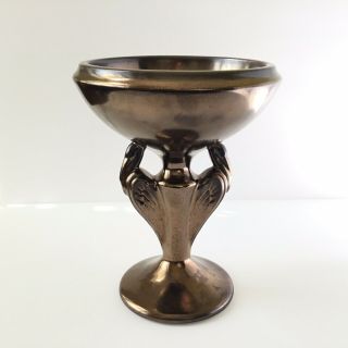 Vintage Haeger Pottery Art Deco Pedestal Bowl Bronze Metallic 9504