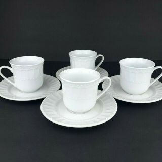 Gibson Everyday Regalia Embossed White Cup & Saucer Set 4