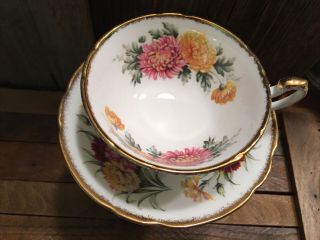 Vintage Paragon Tea Cup & Saucer - Pink & Gold Chrysanthemums Carnations