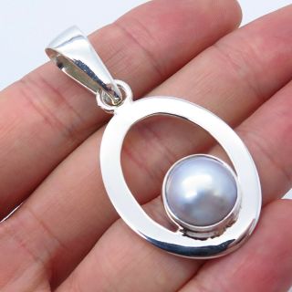 Charles Albert Vintage 925 Sterling Silver Real Pearl Handcrafted Oval Pendant