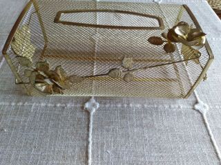 Vintage Brass Gold Metal Tissue Kleenex Box Holder Cover Floral Ornate Whimsical